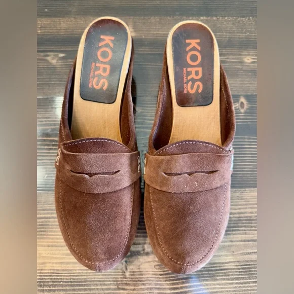 KORS Michael Kors Brown Suede Stud-Trim Clog Mules Made in Italy Size 9 - Picture 3 of 8
